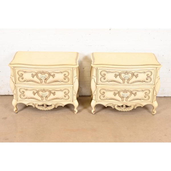 Romweber French Rococo Louis XV Cream Lacquered Nightstands, Circa 1960s - Image 3