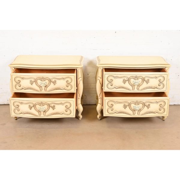 Romweber French Rococo Louis XV Cream Lacquered Nightstands, Circa 1960s - Image 5