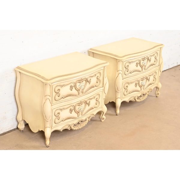 Romweber French Rococo Louis XV Cream Lacquered Nightstands, Circa 1960s - Image 4