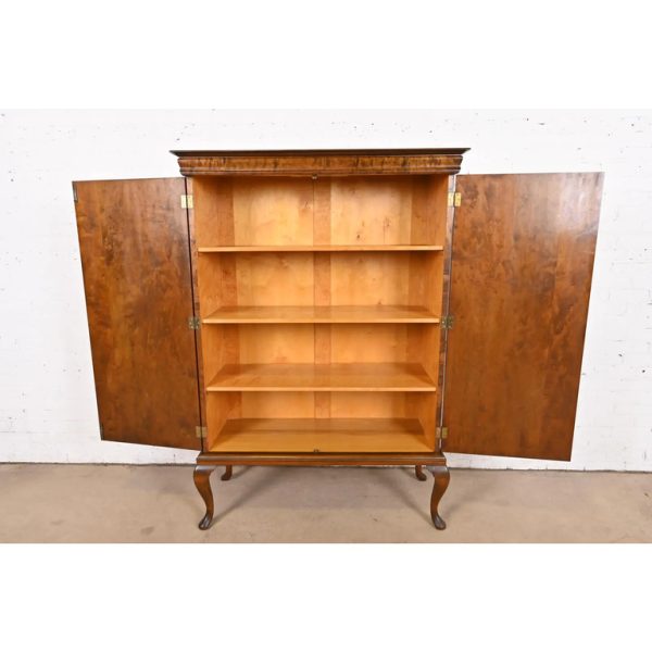Romweber Style Queen Anne Burl Wood Bookcase or Bar Cabinet, Circa 1930s - Image 5
