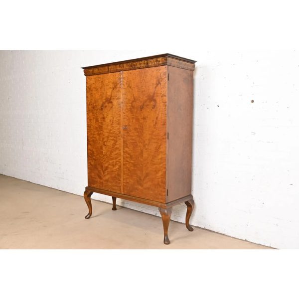 Romweber Style Queen Anne Burl Wood Bookcase or Bar Cabinet, Circa 1930s - Image 3