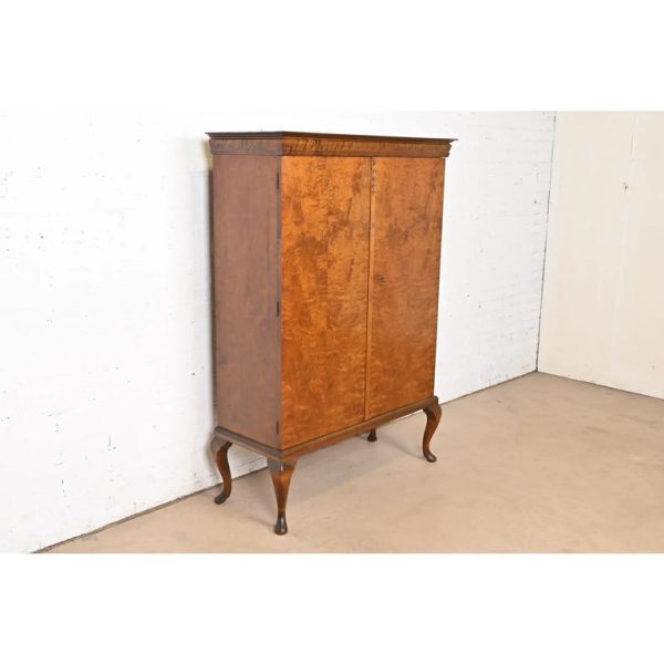 Romweber Style Queen Anne Burl Wood Bookcase or Bar Cabinet, Circa 1930s - Image 4