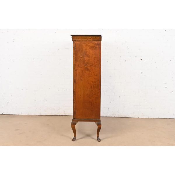 Romweber Style Queen Anne Burl Wood Bookcase or Bar Cabinet, Circa 1930s - Image 9