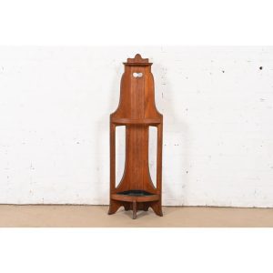 Stickley Brothers Style Antique Mission Oak Arts & Crafts Corner Umbrella Stand, Circa 1900