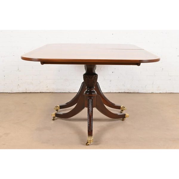 Stickley Georgian Banded Flame Mahogany Double Pedestal Extension Dining Table, Newly Refinished - Image 11