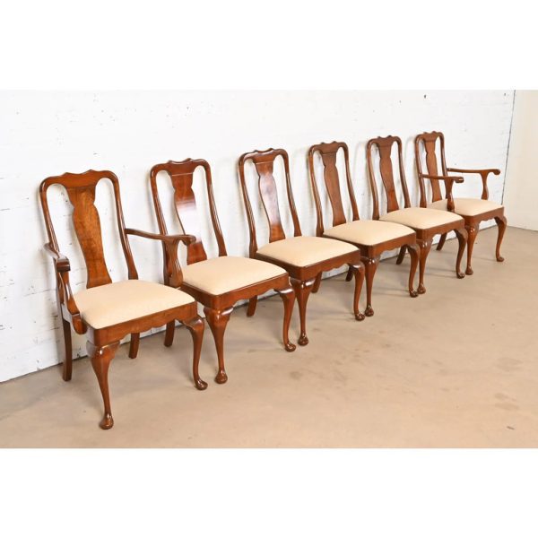 Stickley Queen Anne Carved Solid Cherry Wood Dining Chairs, Set of Six - Image 4