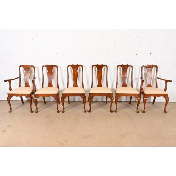 Stickley Queen Anne Carved Solid Cherry Wood Dining Chairs, Set of Six - Image 3
