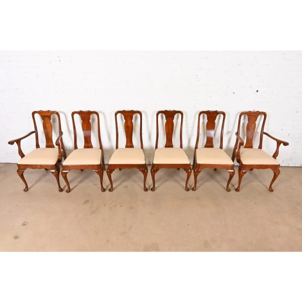 Stickley Queen Anne Carved Solid Cherry Wood Dining Chairs, Set of Six - Image 5