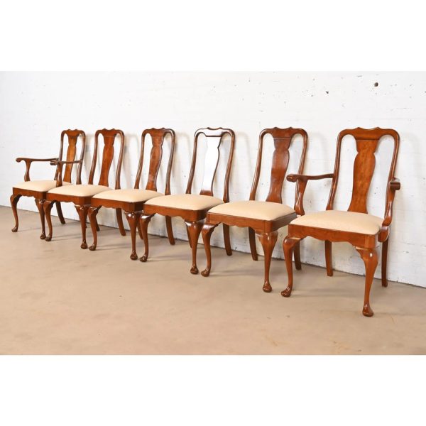 Stickley Queen Anne Carved Solid Cherry Wood Dining Chairs, Set of Six