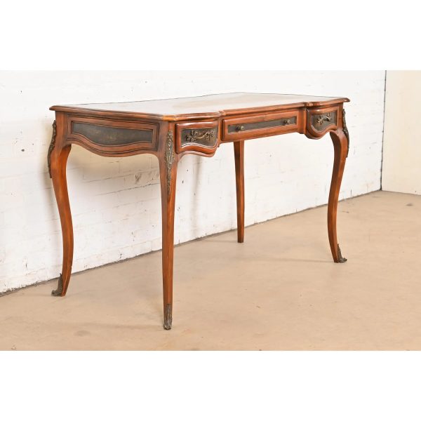 Theodore Alexander French Louis XV Walnut Bureau Plat Leather Top Desk With Mounted Bronze Ormolu - Image 4
