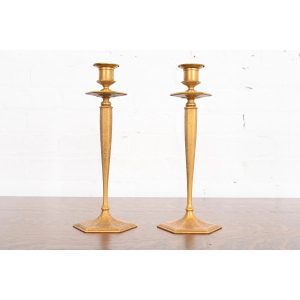 Tiffany Studios New York Bronze Doré Candlesticks, Pair