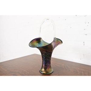 Wilhelm Kralik Sohn Art Nouveau Iridescent Art Glass Large Basket or Vase, Circa 1900