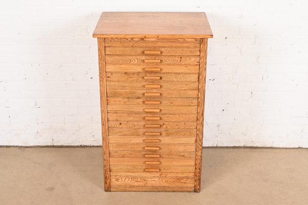Antique Arts & Crafts Oak 16-Drawer Architect's Blueprint Flat File Cabinet, Circa 1900 - Image 3
