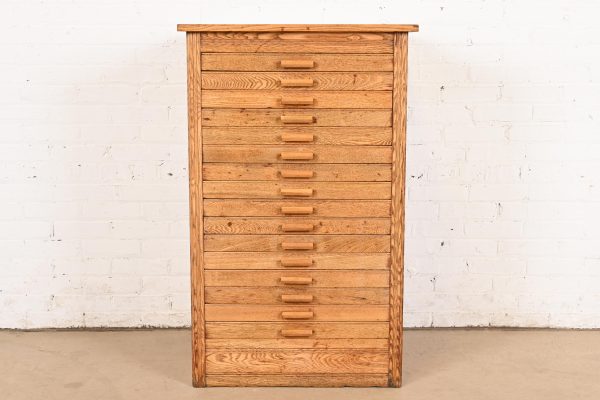 Antique Arts & Crafts Oak 16-Drawer Architect's Blueprint Flat File Cabinet, Circa 1900 - Image 2