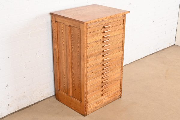 Antique Arts & Crafts Oak 16-Drawer Architect's Blueprint Flat File Cabinet, Circa 1900 - Image 4