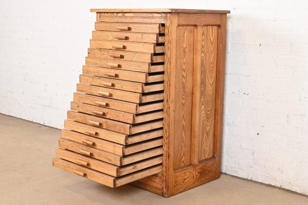 Antique Arts & Crafts Oak 16-Drawer Architect's Blueprint Flat File Cabinet, Circa 1900 - Image 5