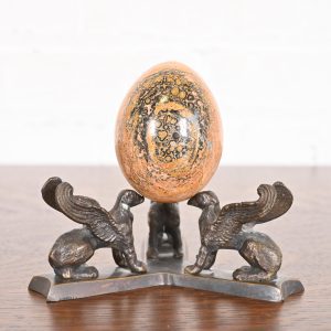 Art Deco Leopard Skin Jasper Egg on Bronze Base With Griffins