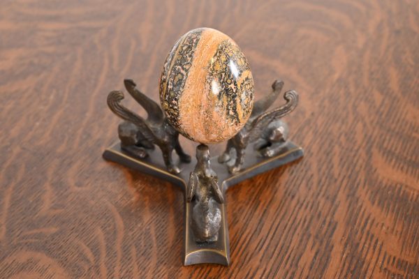 Art Deco Leopard Skin Jasper Egg on Bronze Base With Griffins - Image 3