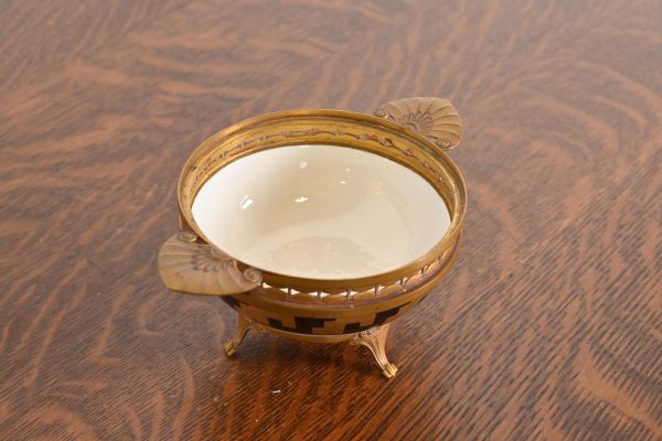 French Art Deco Bronze and Porcelain Footed Bowl or Compote Dish by A. Hnazary, 1920s