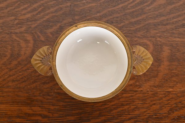French Art Deco Bronze and Porcelain Footed Bowl or Compote Dish by A. Hnazary, 1920s - Image 4