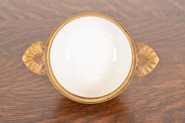 French Art Deco Bronze and Porcelain Footed Bowl or Compote Dish by A. Hnazary, 1920s - Image 6