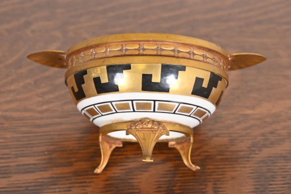 French Art Deco Bronze and Porcelain Footed Bowl or Compote Dish by A. Hnazary, 1920s - Image 7