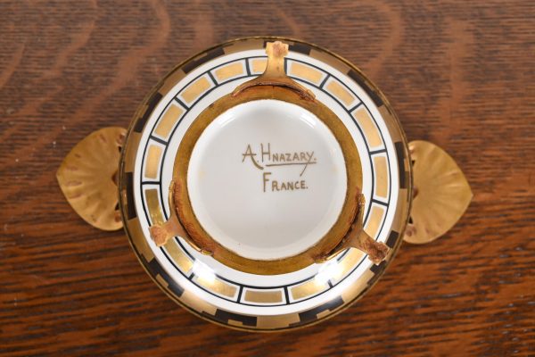 French Art Deco Bronze and Porcelain Footed Bowl or Compote Dish by A. Hnazary, 1920s - Image 8