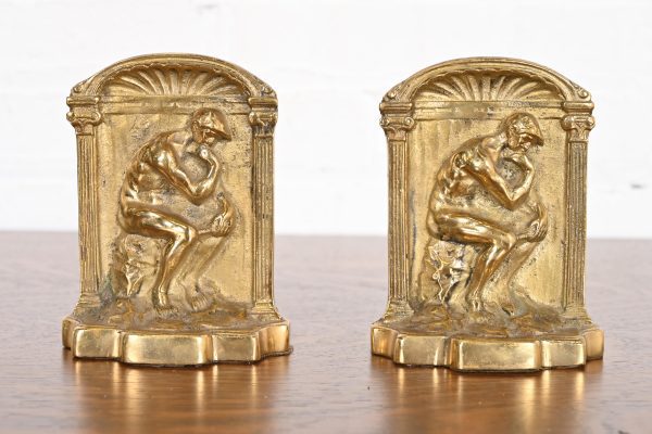 Tiffany Studios Style Art Deco Bronze Doré "The Thinker" Bookends, Circa 1920s