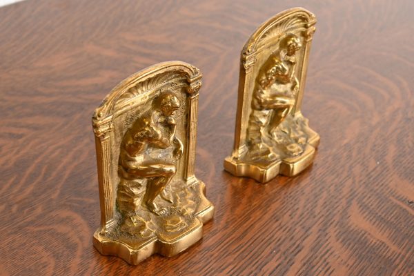 Tiffany Studios Style Art Deco Bronze Doré "The Thinker" Bookends, Circa 1920s - Image 4
