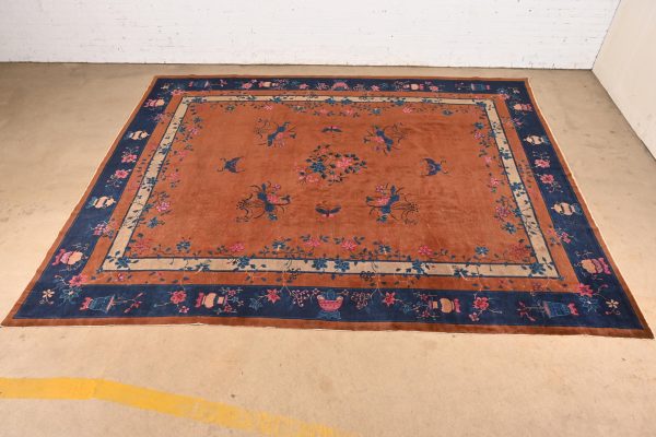 Antique Chinese Art Deco Nichols Hand-Knotted Room Size Wool Rug, Circa 1920s