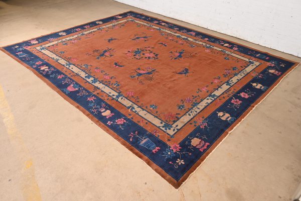 Antique Chinese Art Deco Nichols Hand-Knotted Room Size Wool Rug, Circa 1920s - Image 2