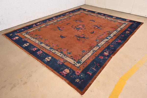 Antique Chinese Art Deco Nichols Hand-Knotted Room Size Wool Rug, Circa 1920s - Image 3
