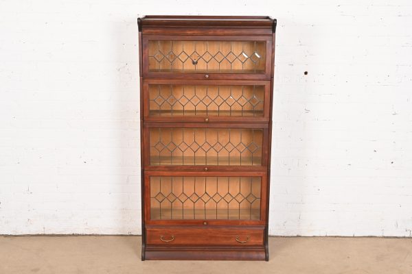Globe Wernicke Antique Arts & Crafts Mahogany Four-Stack Barrister Bookcase With Leaded Glass Doors, Circa 1900 - Image 2