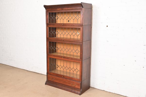 Globe Wernicke Antique Arts & Crafts Mahogany Four-Stack Barrister Bookcase With Leaded Glass Doors, Circa 1900 - Image 3