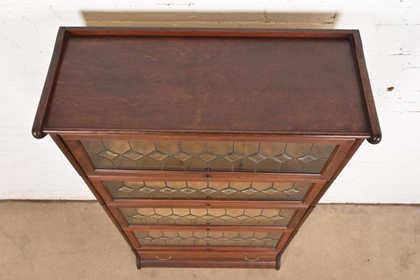 Globe Wernicke Antique Arts & Crafts Mahogany Four-Stack Barrister Bookcase With Leaded Glass Doors, Circa 1900 - Image 8