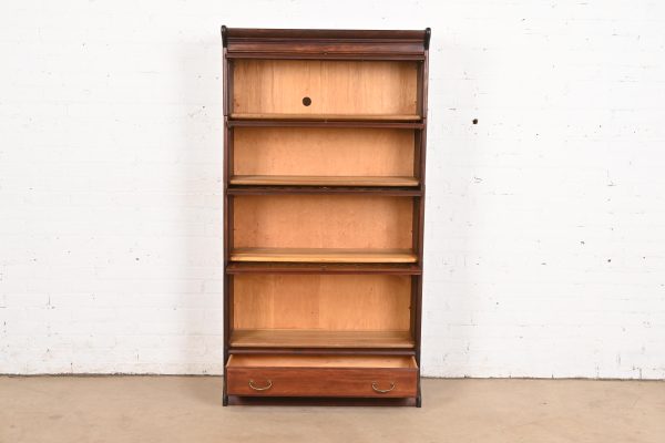 Globe Wernicke Antique Arts & Crafts Mahogany Four-Stack Barrister Bookcase With Leaded Glass Doors, Circa 1900 - Image 5