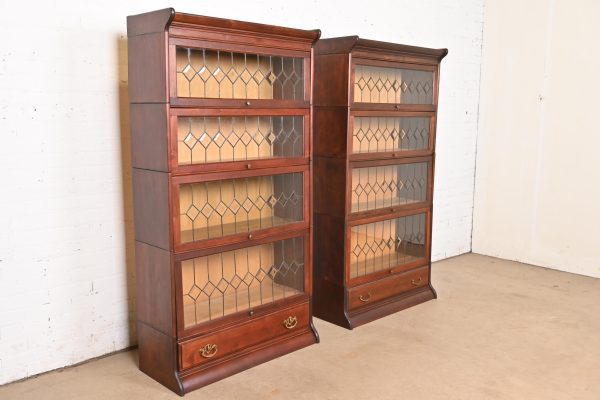 Globe Wernicke Antique Arts & Crafts Mahogany Four-Stack Barrister Bookcase With Leaded Glass Doors, Circa 1900 - Image 11