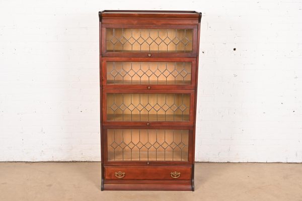 Globe Wernicke Antique Arts & Crafts Mahogany Four-Stack Barrister Bookcase With Leaded Glass Doors, Circa 1900 - Image 2