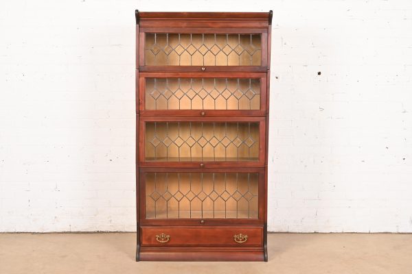 Globe Wernicke Antique Arts & Crafts Mahogany Four-Stack Barrister Bookcase With Leaded Glass Doors, Circa 1900