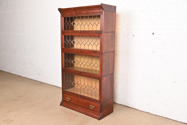 Globe Wernicke Antique Arts & Crafts Mahogany Four-Stack Barrister Bookcase With Leaded Glass Doors, Circa 1900 - Image 3