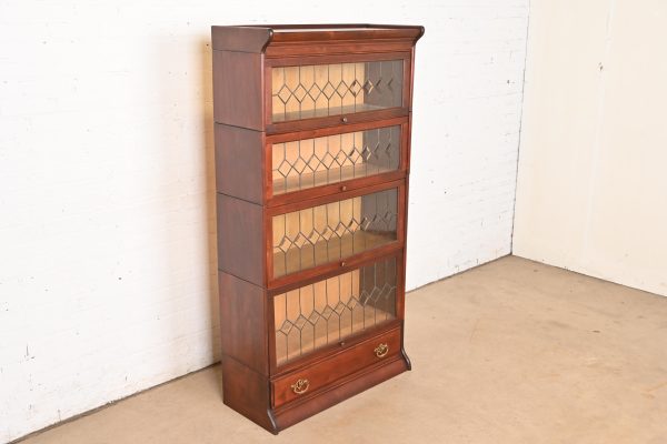 Globe Wernicke Antique Arts & Crafts Mahogany Four-Stack Barrister Bookcase With Leaded Glass Doors, Circa 1900 - Image 4