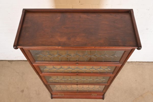 Globe Wernicke Antique Arts & Crafts Mahogany Four-Stack Barrister Bookcase With Leaded Glass Doors, Circa 1900 - Image 8