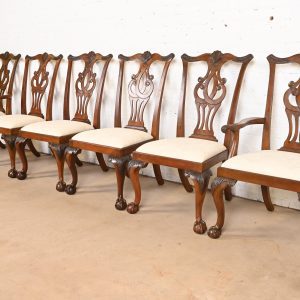 Drexel Heritage Chippendale Carved Mahogany Dining Chairs, Set of Six