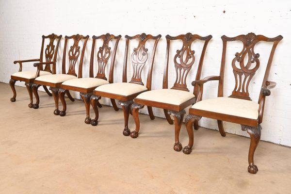 Drexel Heritage Chippendale Carved Mahogany Dining Chairs, Set of Six