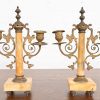 Antique French Art Nouveau Marble and Brass Two-Arm Candelabras, Pair