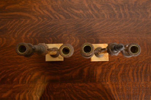 Antique French Art Nouveau Marble and Brass Two-Arm Candelabras, Pair - Image 5
