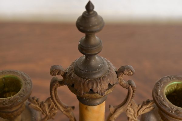 Antique French Art Nouveau Marble and Brass Two-Arm Candelabras, Pair - Image 6