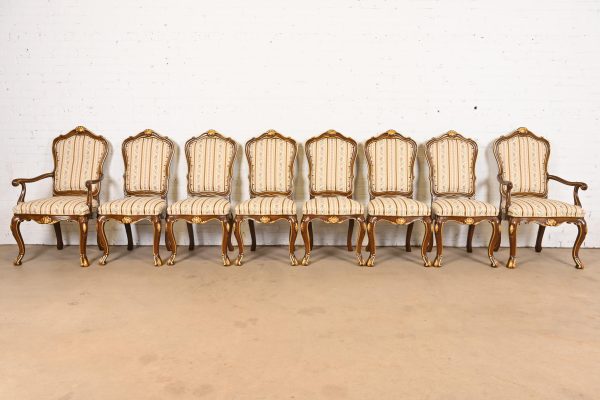 Karges French Provincial Louis XV Carved Walnut and Gold Gilt Dining Chairs, Set of Eight - Image 2