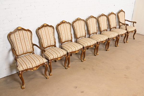 Karges French Provincial Louis XV Carved Walnut and Gold Gilt Dining Chairs, Set of Eight - Image 4