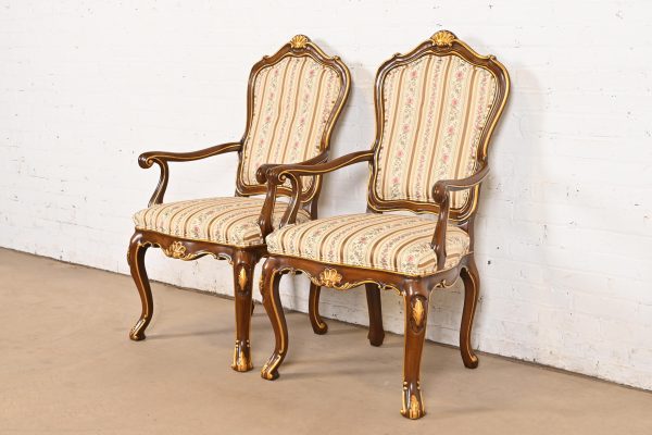 Karges French Provincial Louis XV Carved Walnut and Gold Gilt Dining Chairs, Set of Eight - Image 5